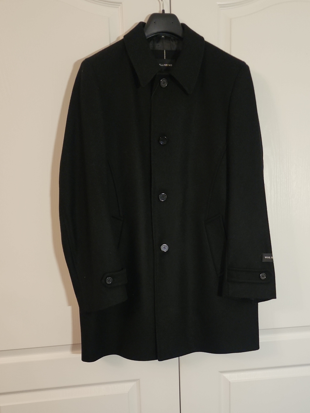 New Men's Black Wool Blend Coat - Timeless Tailored Finish